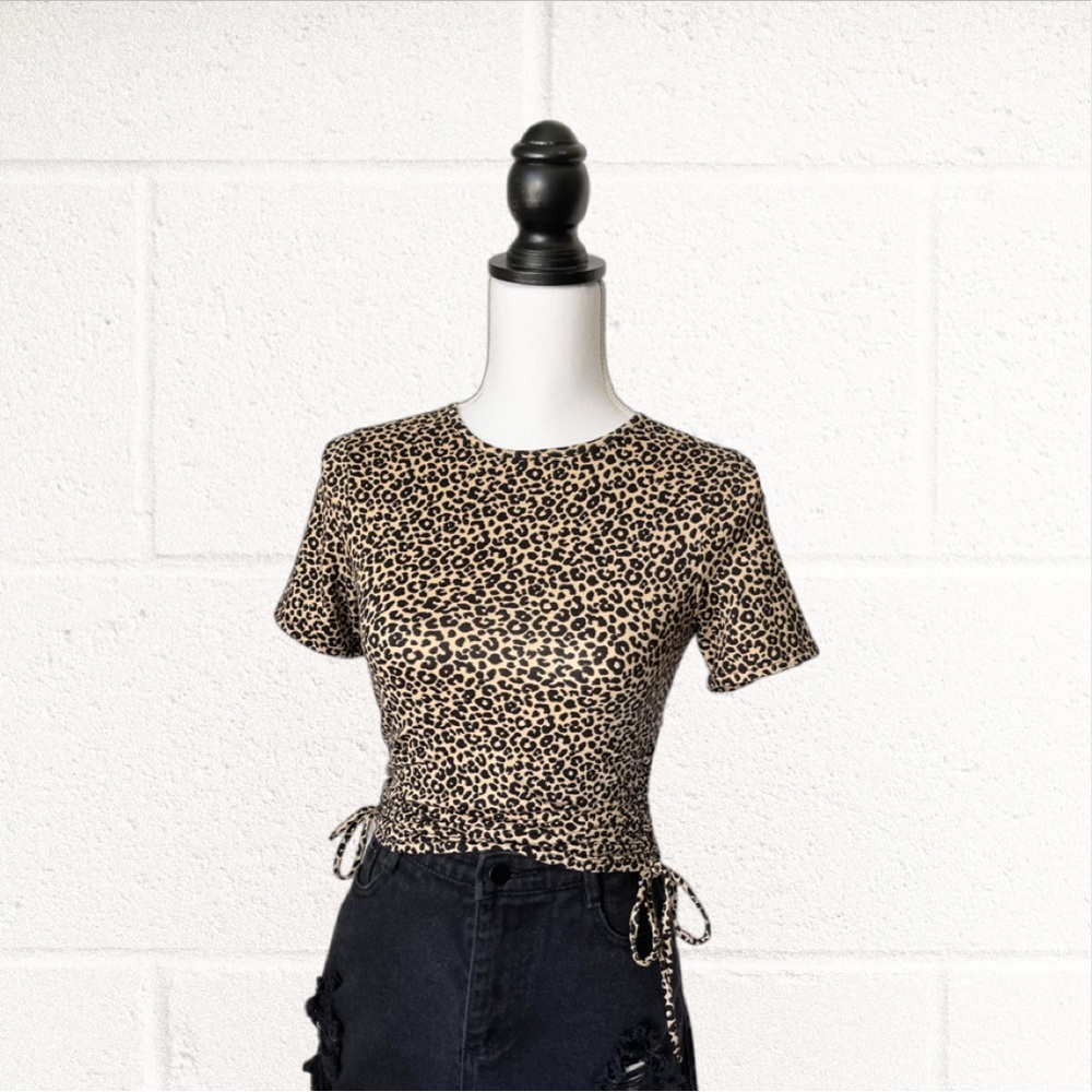 Classic Black And Brown Leopard Cheetah Cinch Tie Top